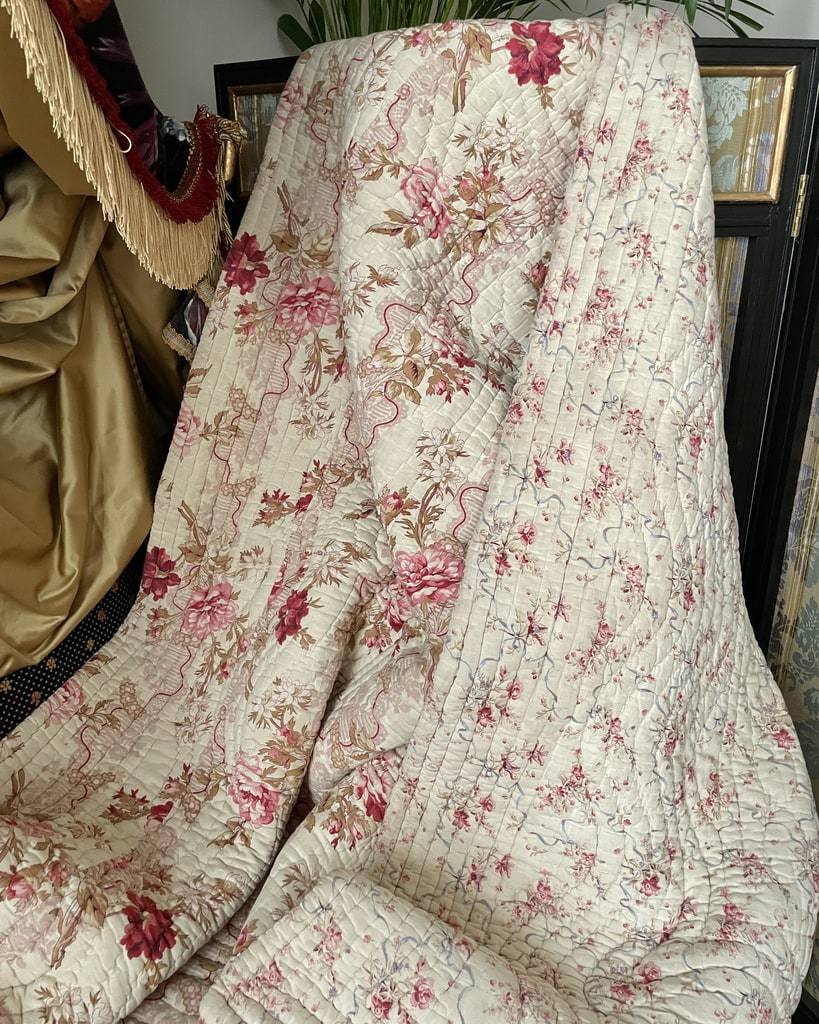 couverture-ancienne-pique-marseillais-provence-provencale-fleur-boutis-coton-imprime-indienne-linge-ancien-antiquite-brocante