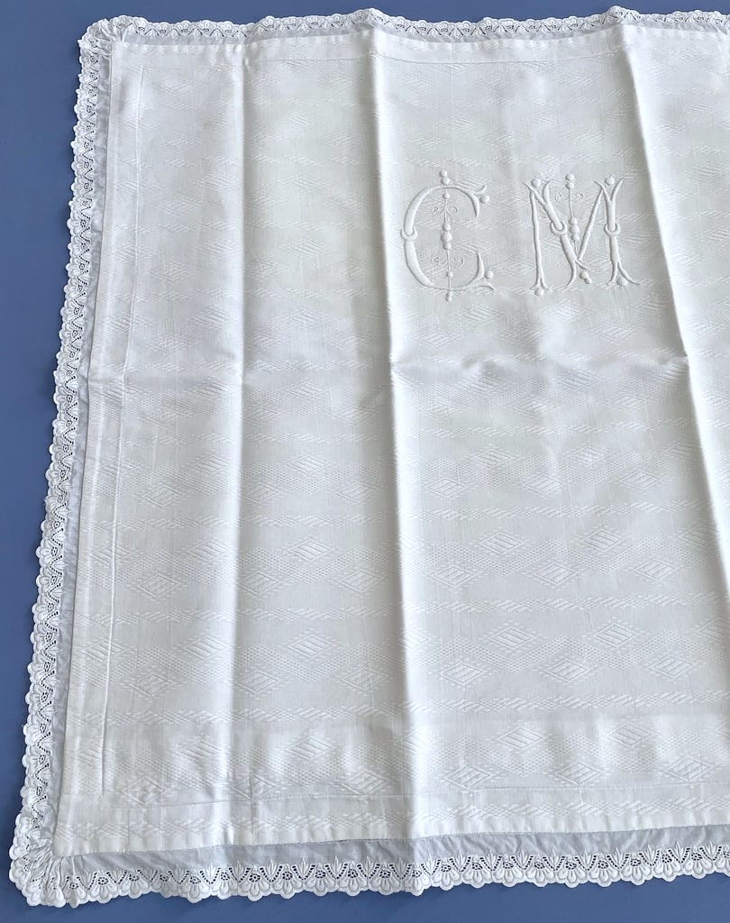 Taie D'oreiller Bébé Vintage - Coton Blanc Brodé - 48x37 Cm - Lavée