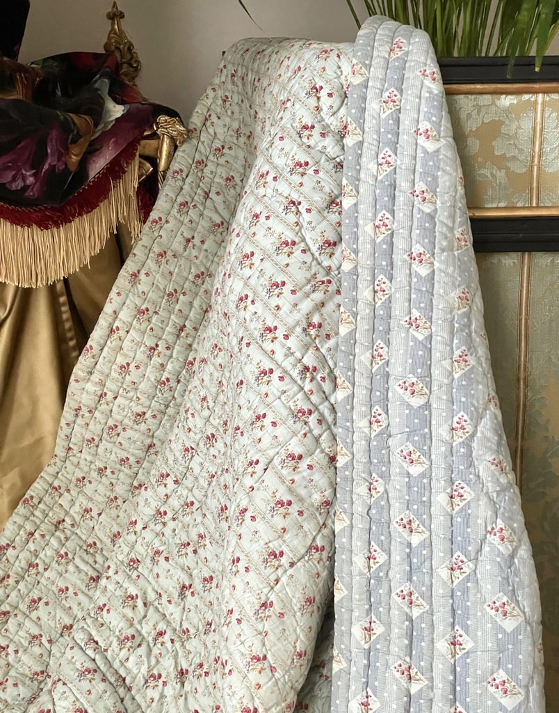 linge-ancien-dessus-de-lit-provence-pique-marseillais-couverture-coton-imprime-indienne-de-nimes-antiquite-brocante