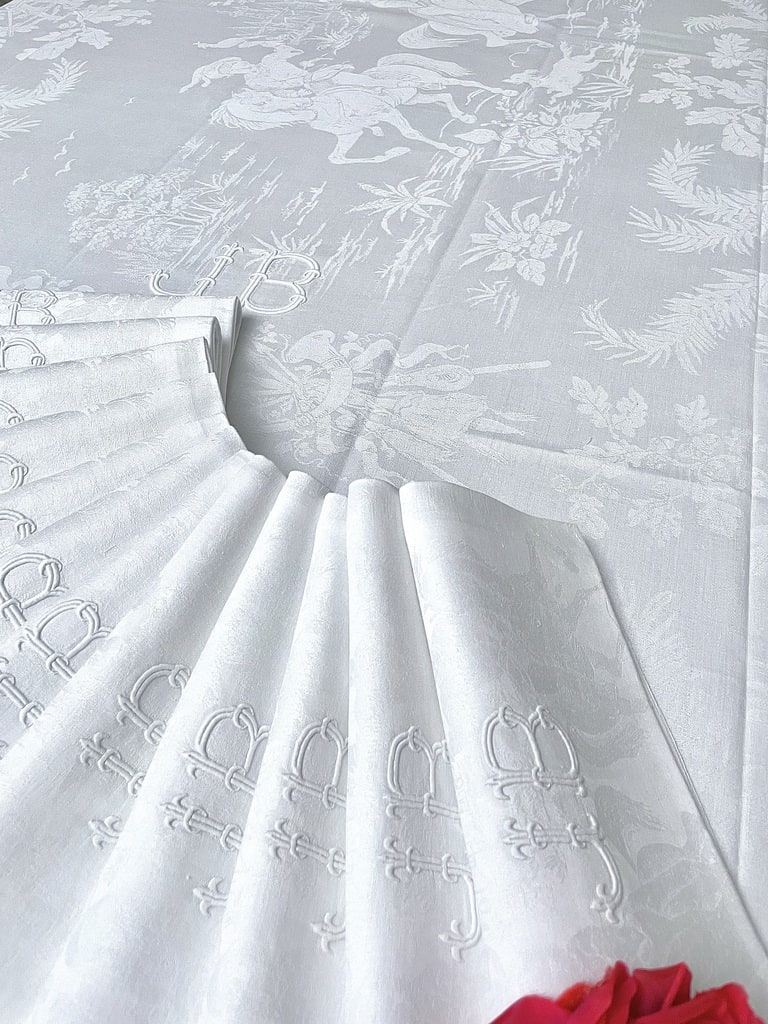 Service De Table Brodé Beige – 12 Couverts, 100% Coton (neuf Sans étiquette)