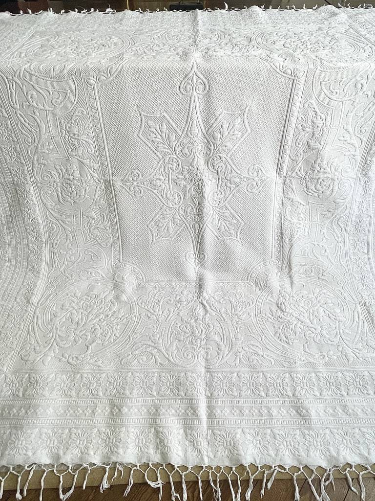 Couverture Bébé Été En Coton Piqué – Ancienne, Dimensions Lit D'Enfant (Bon état)