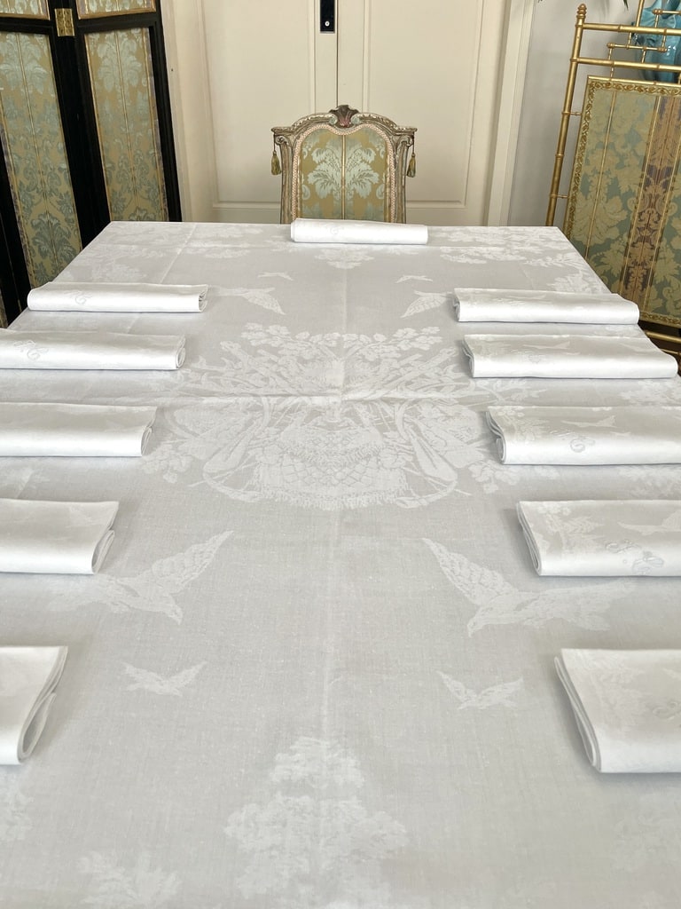 Grande Nappe Blanche 285x145cm + 12 Serviettes Assorties 45x45cm 100% Coton France