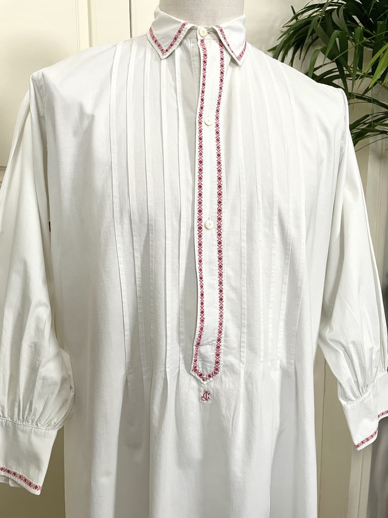 chemise-ancienne-de-nuit-homme-grand-pere-coton-percale-rouge-blanc-brocante-antiquite