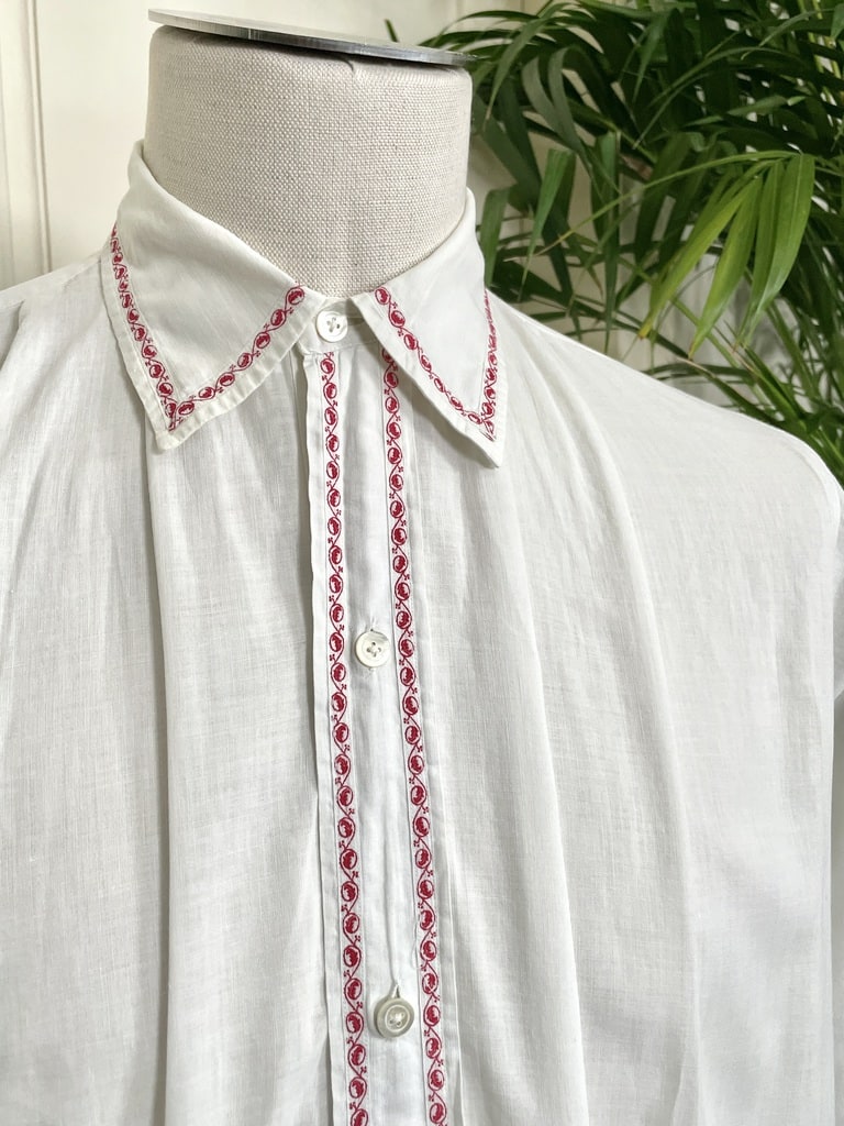 chemise-de-nuit-retro-homme-liquette-pyjama-coton-percale-blanc-rouge-linge-ancien-antiquite-brocante