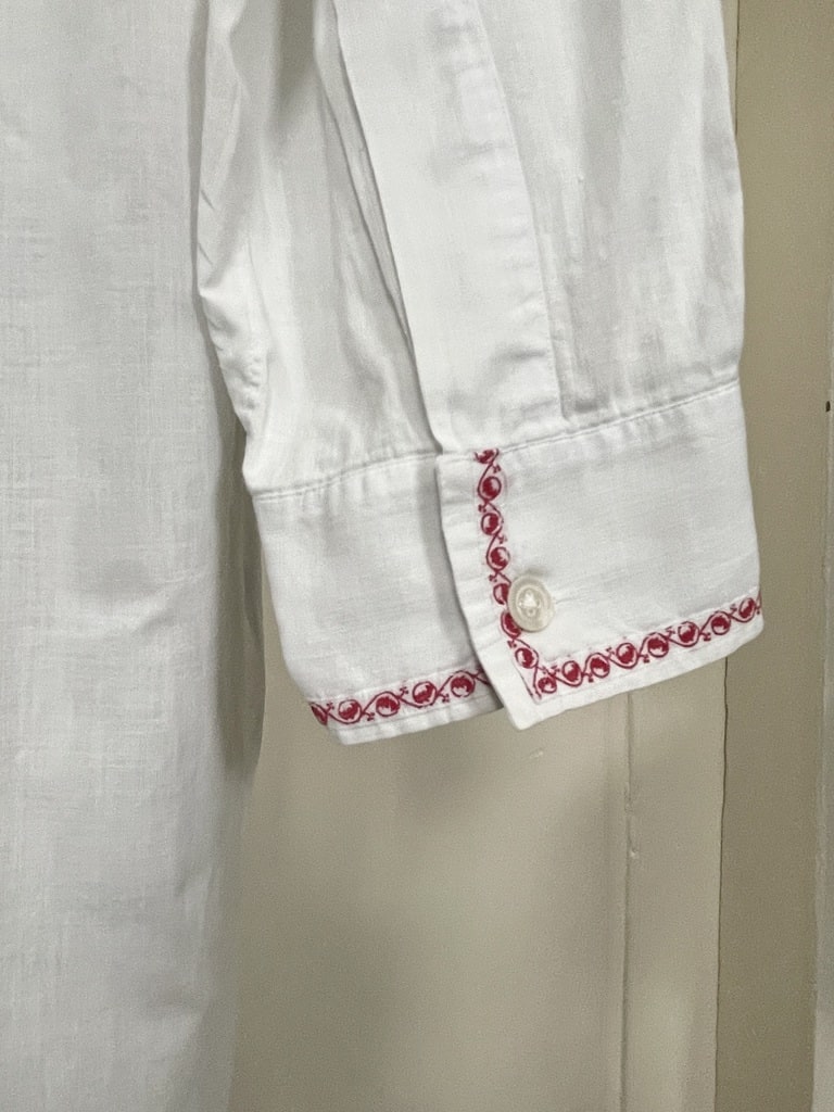 Chemise De Nuit Ancienne – Brodée Main, Lin, Blanc, Taille 40/42 – Bon état