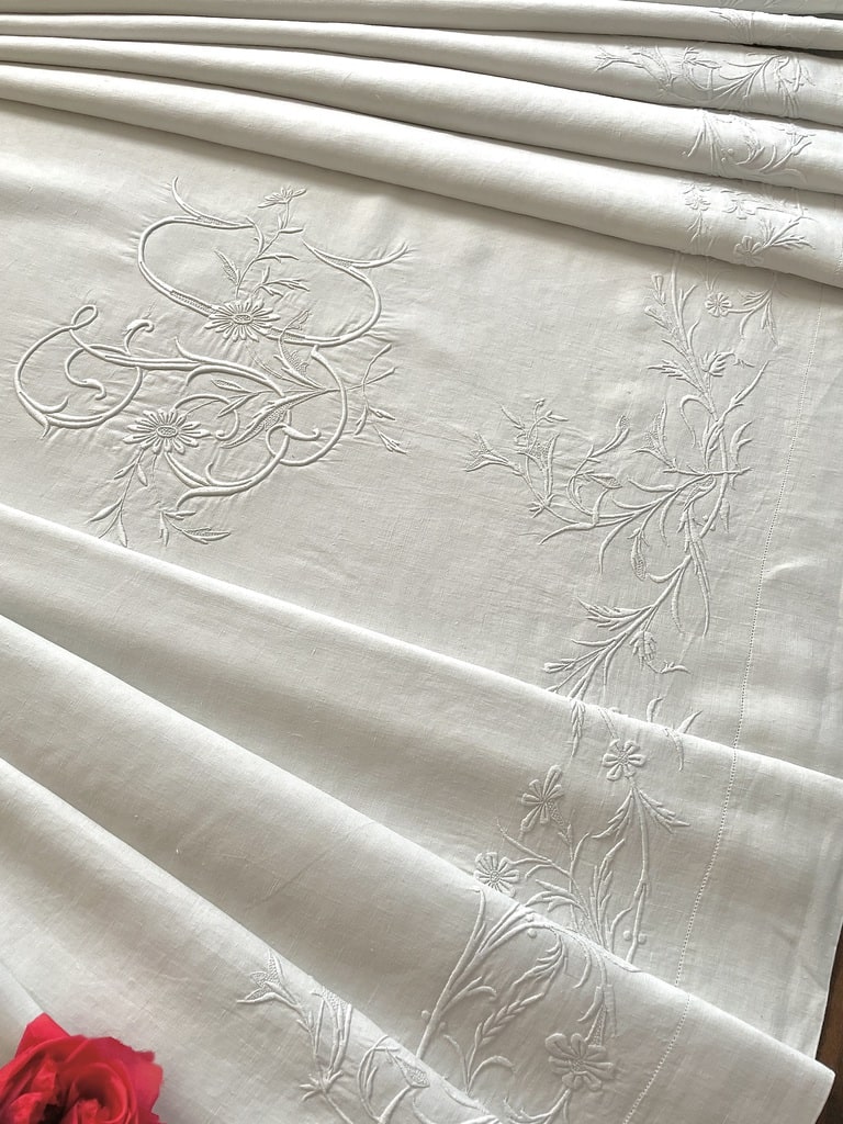 drap-lin-brode-main-linge-ancien-monogramme-s-c-brode-main-second-emprire-napoleon-3-19em-20-eme-siecle-antiquite-linge-ancien