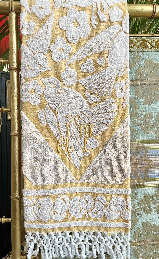 linge-ancien-serviette-de-toilette-coton-eponge-gaufre-franges-art-deco-essuie-mains-visage-antiquite-brocante