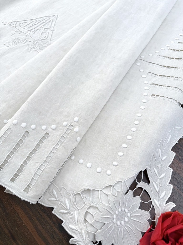 Linge de maison ancien drap lin monogramme MR
