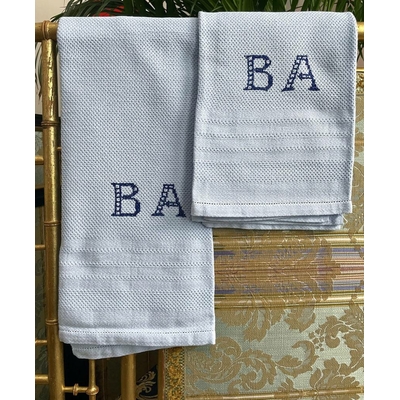 linge-ancien-serviettes-de-toilette-nid-d-abeille-monogramme-initiales-b-a-bleu-layette-vintage-1950-1960-brocante