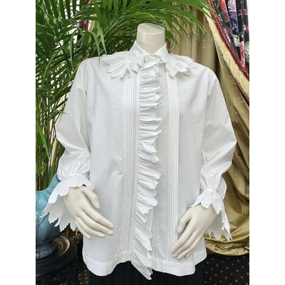 chemisier-ancien-volant-broderie-anglaise-manches-longueus-boutons-nacre-plis-religieuse-percale-coton-brode-main-antiquite-brocante-mode-vintage