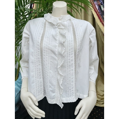 chemisier-percale-coton-volant-dentelle-crochet-blouse-chemise-femme-mode-linge-ancien-brode-main-antiquite-brocante-costume