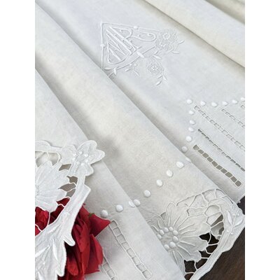 Drap ancien en lin initiales MR broderie