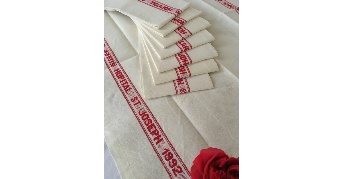 Lot De 6 Torchons Anciens Métis De Cholet à Liteaux Rouges Et Verts - Neufs Avec étiquettes
