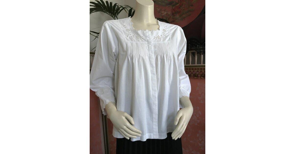 Blouse Ancienne Fin XIXe Siècle Brodée Main - Taille 36-38 - Coton - Occasion TB état