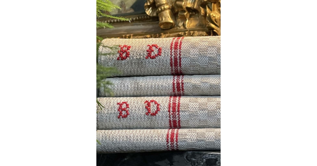 Lot De 6 Torchons Basques En Lin Et Coton – Neufs (léger Jaunissement)