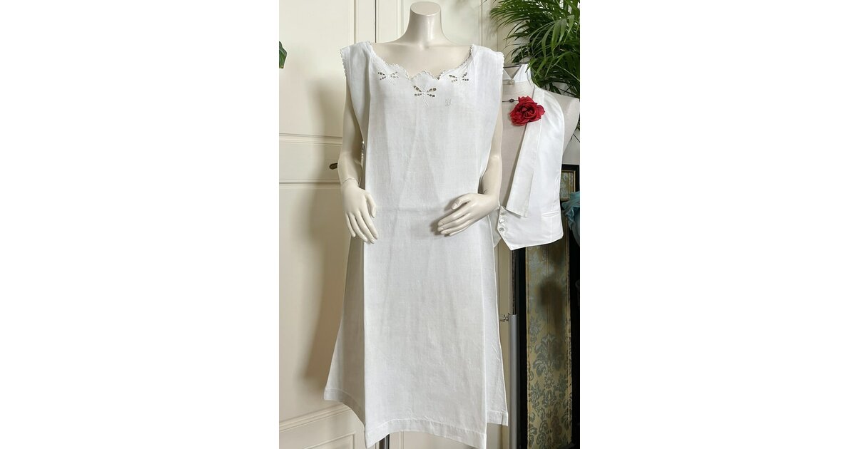 Chemise De Nuit Ancienne En Lin - N°269 - Taille Unique Femme/homme - Occasion
