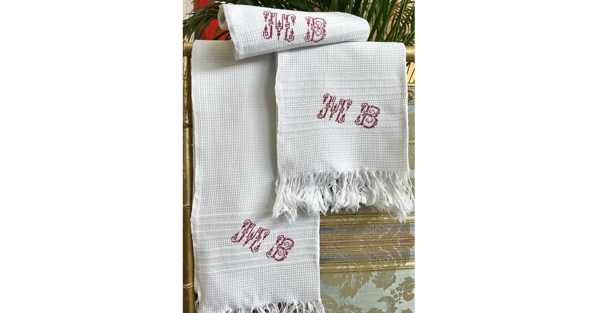 6 Serviettes De Table Anciennes En Coton – Monogramme M B – Blanc, 75 X 63 Cm