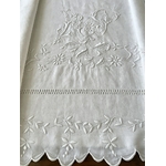 Ancien Drap Lin Brodé Avec jours et Grand Monogramme cartouche et