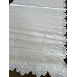 Drap ancien en lin blanc - Initiiales G-R et broderie blanche fleurie brodés main - Vers 1900