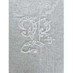 Nappe Ancienne En Coton Blanc - Monogrammes RD Brodés Et Motifs Rayures