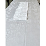 linge-ancien-nappe-serviettes-chasse-a-courre-gibier-eau-air-chateau-venerie-veneur-antiquite-brocante