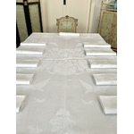 ancienne-nappe-et-onze-serviettes-chasse-a-courre-decor-animalier-veneur-sous-bois-forets-table-antiquite-brocante