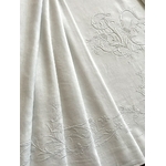 linge ancien drap lin broderie blanche fait main trousseau plumetis initiales, monogramme