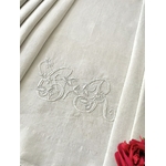 drap-ancien-en-lin-monogramme-broderie-blanche-fruit-passion-mariage-trousseau-epoque-second-emprire-1880-1890-1900-antiquite-brocante