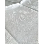 linge-de-table-ancien-decor-chasse-a-courre-gibier-terre-eau-meute-chiens-venerie-cor-tradition-antiquite-brocante