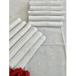 linge-ancien-serviettes-de-table-lin-damasse-brode-main-initiales-monogramme-diner-fete-art-de-recevoir-antiquite-brocante-traditions