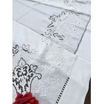 Découverte de drap ancien en fil de lin brodé main - Fin XIXème