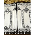 Linge ancien rideaux brise bise coton écru dentelle pompons