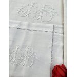 Ancienne parure de lit drap taie en lin Linge ancien
