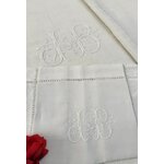 Linge ancien drap taie en lin brode main initiales J-B Antiquités