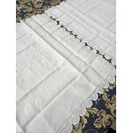 Taies anciennes lin monogramme MM bords festonnes Antiquités