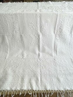 Dessus De Lit Vintage Années 30-40 Motif Dresde - Tissu Piqué à La Main - Occasion