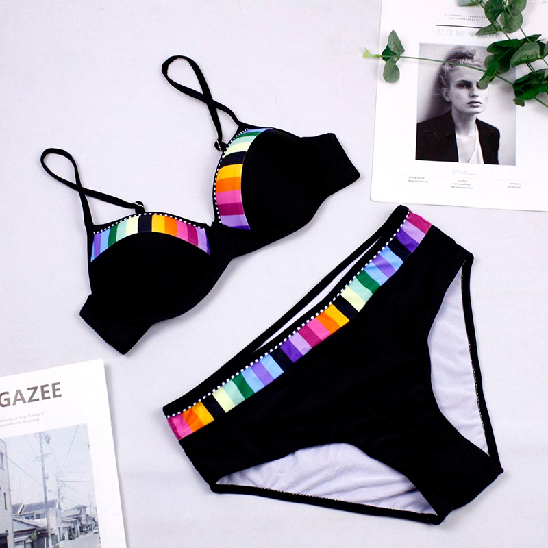 Maillot-de-bain-noir-imprim-pois-ensemble-deux-pi-ces-Push-Up-grande-taille-Bikini-3xl