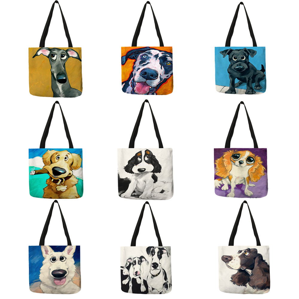 Sacs-main-en-tissu-imprim-chien-gris-pour-femmes-fourre-tout-de-Shopping-personnalis-sacs-de