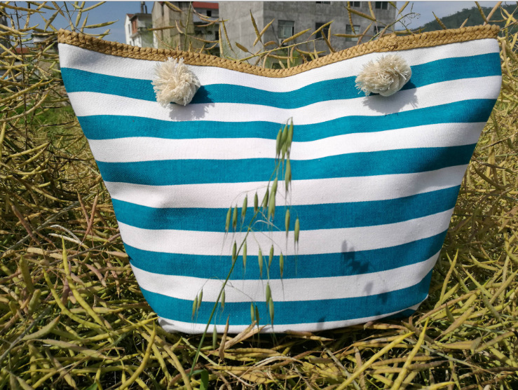 Sac-fourre-tout-en-toile-Extra-Large-sac-de-plage-voyage-pique-nique-Navi-rayures-blanches