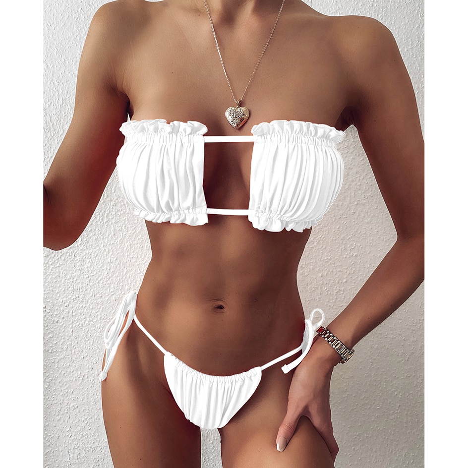 Maillot-de-Bain-Bandeau-Pliss-pour-Femme-Sexy-Culotte-Tanga-Mini-Ensemble-de-Deux-Pi-ces