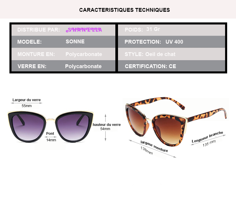 caractristique technique pour les lunettes SONNE