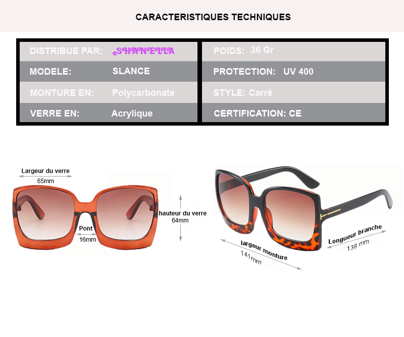 caractristique technique pour les lunettes SLANCE