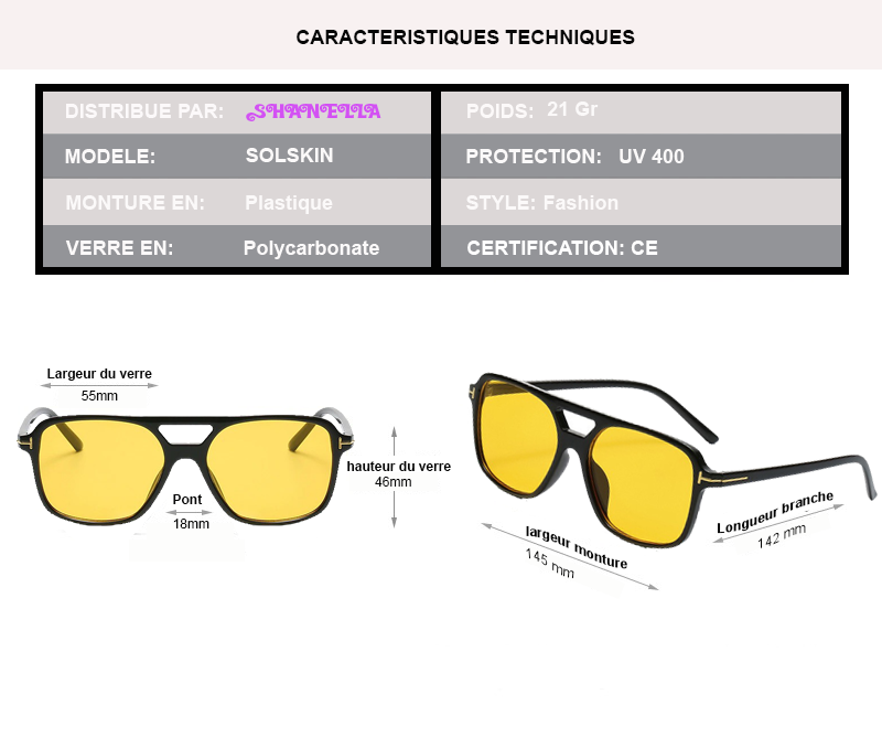 caractristique technique pour les lunettes SOLSKIN