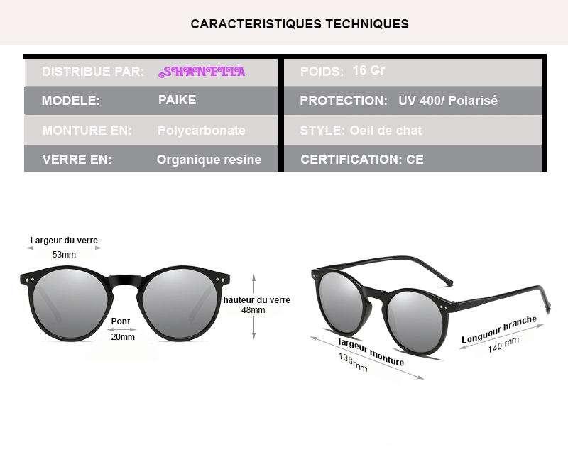 caractristique technique pour les lunettes paike