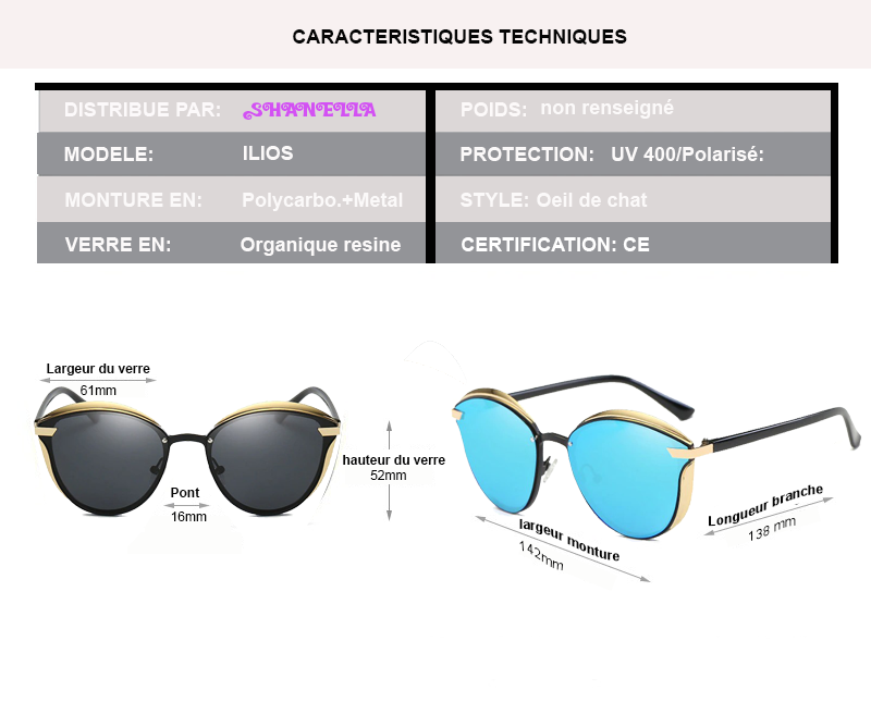 caractristique technique pour les lunettes ILIOS
