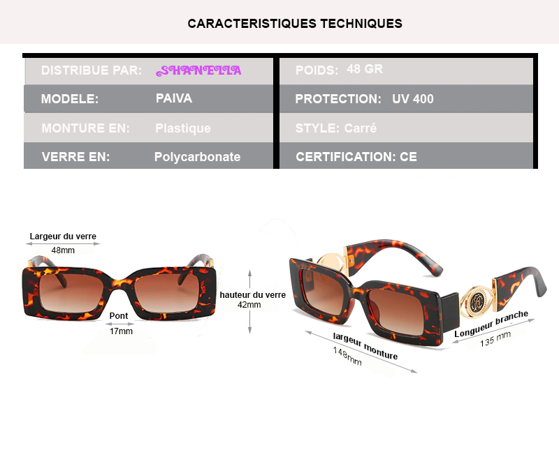 caractristique technique pour les lunettes PAIVA