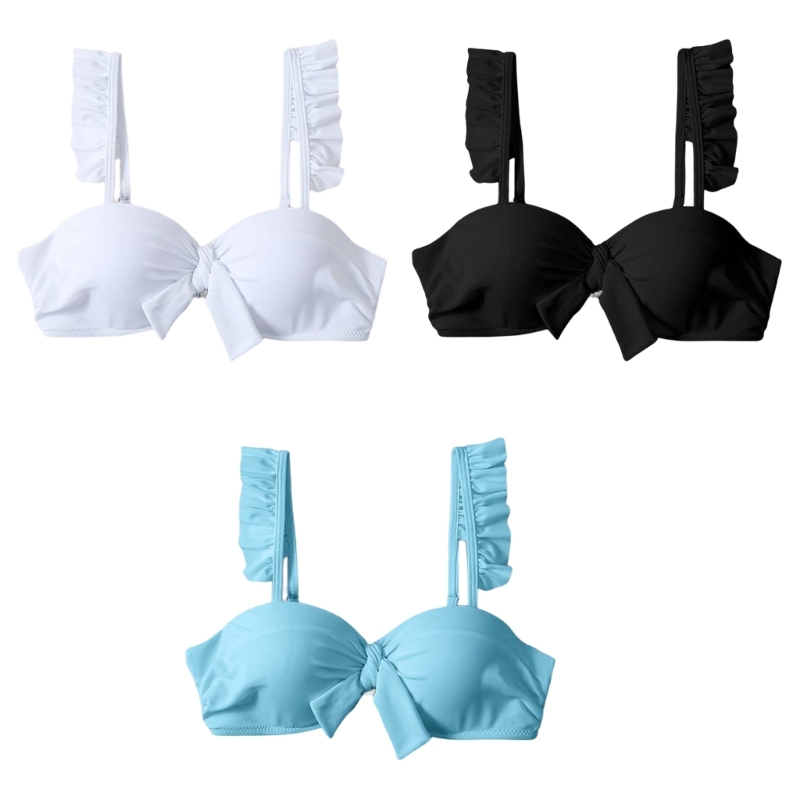 Haut-de-maillot-de-bain-bretelles-volant-es-pour-femmes-haut-de-Bikini-n-ud-papillon