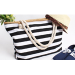 Sac-fourre-tout-en-toile-Extra-Large-sac-de-plage-voyage-pique-nique-Navi-rayures-blanches