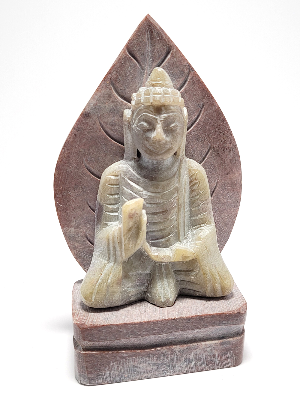 STATUE BOUDDHA PIERRE SUR FEUILLE