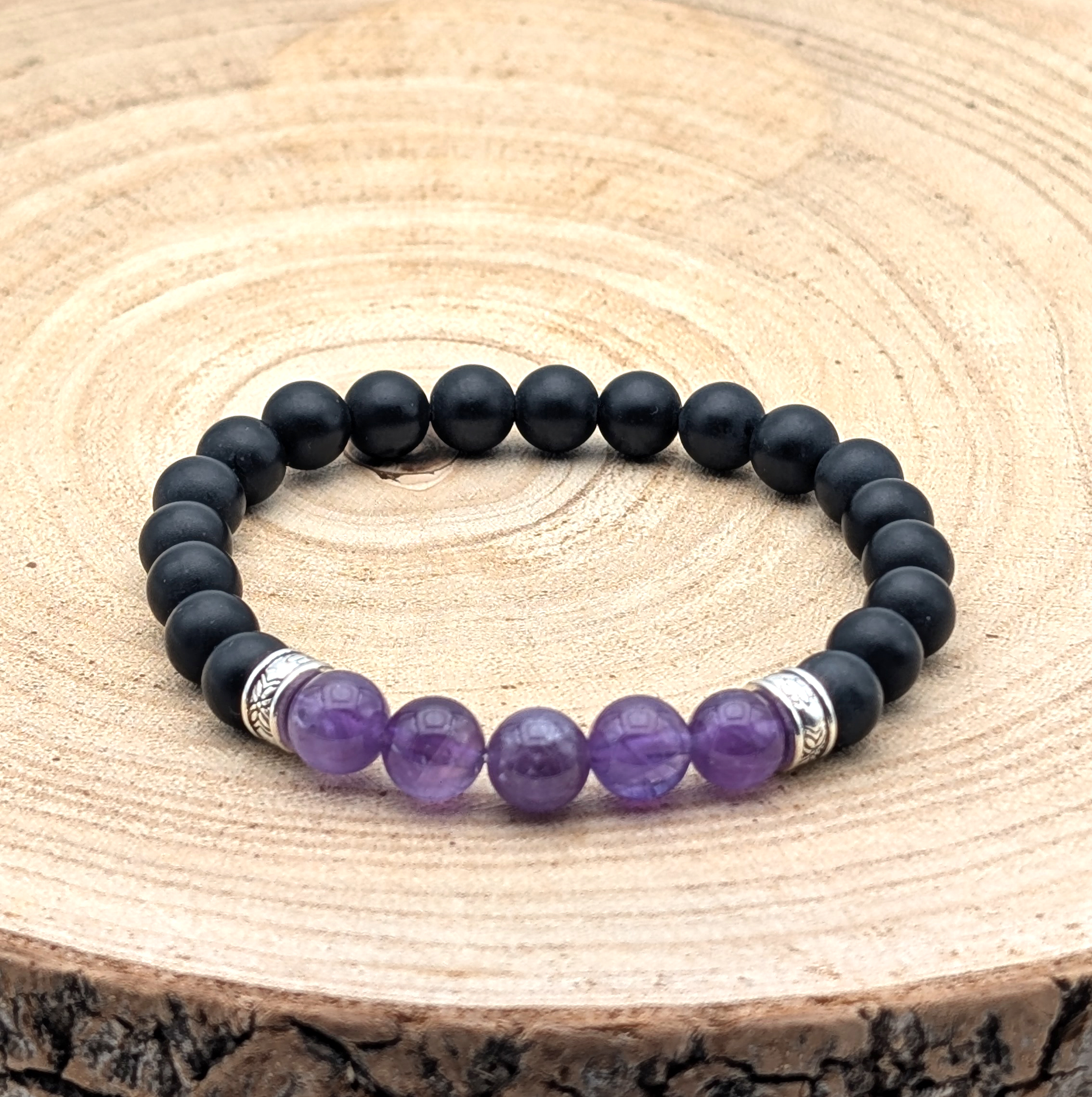 Bracelet AMETHYSTE / ONYX GIVRÉ